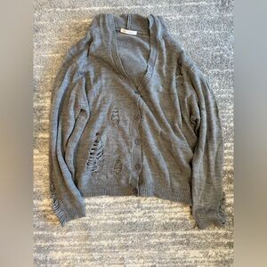 Gray Distressed Button-Up Sweater